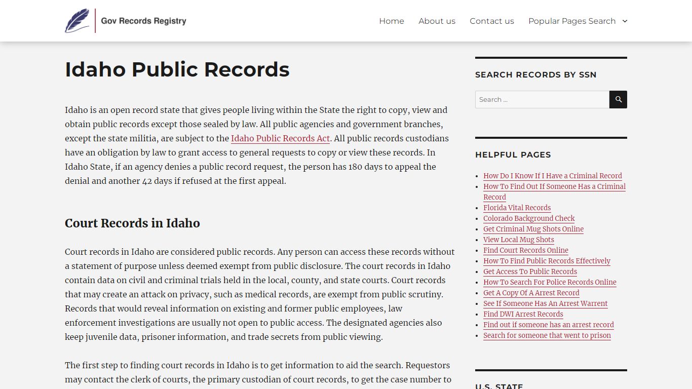 Idaho Public Records - GovRecordsRegistry.org